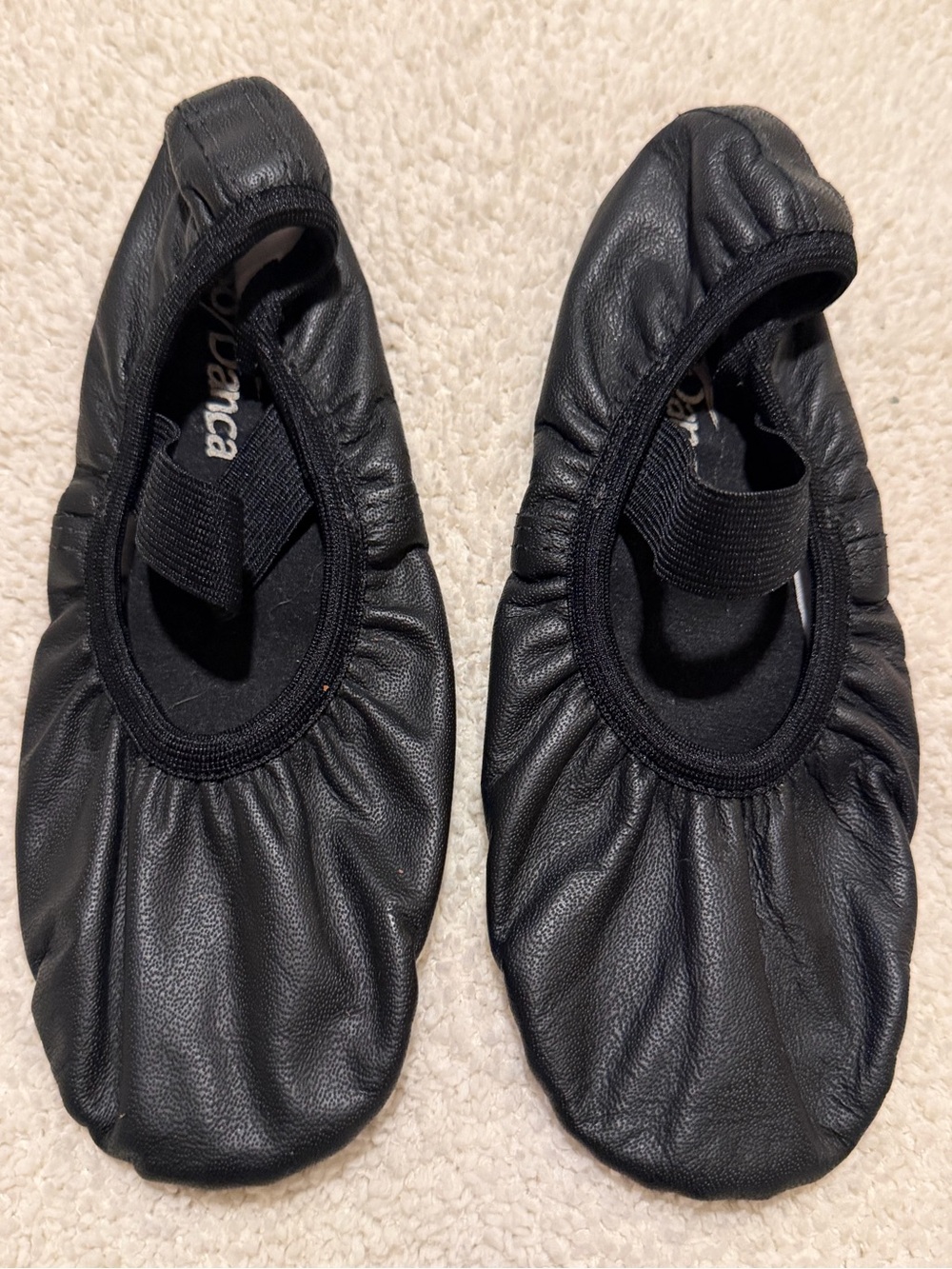 Children's Black Leather Dance Ballet Flats with Elastic Strap Size 1B